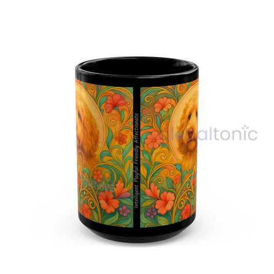 Golden Cavapoo (Cavoodle) Dog Lover Black Mug – Vintage Pet Themed Cup for Gifts & Home Decor 15oz Mug
