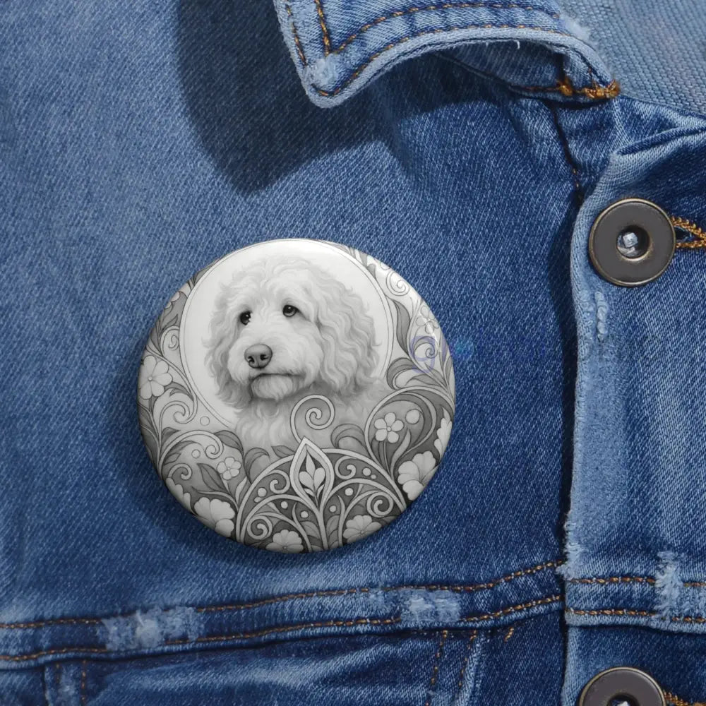 Golden Cavapoo (Cavoodle) Dog Pin Button (Black and White) - Vintage Design Gift for Dog Lovers Accessories