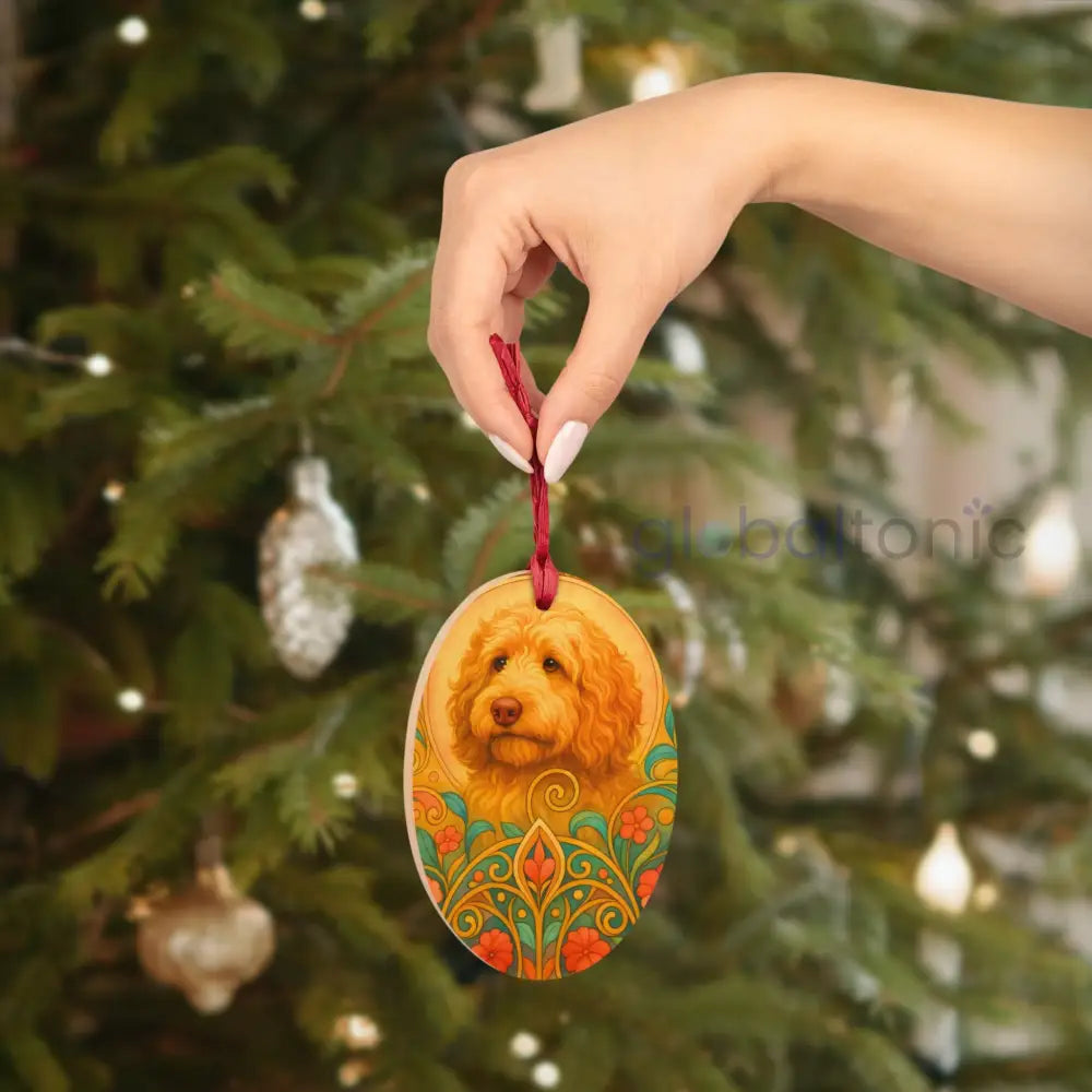 Golden Cavapoo (Cavoodle) Custom Wooden Magnet Ornament – Christmas Decoration & Pet Lover Gift Oval / One Size Home