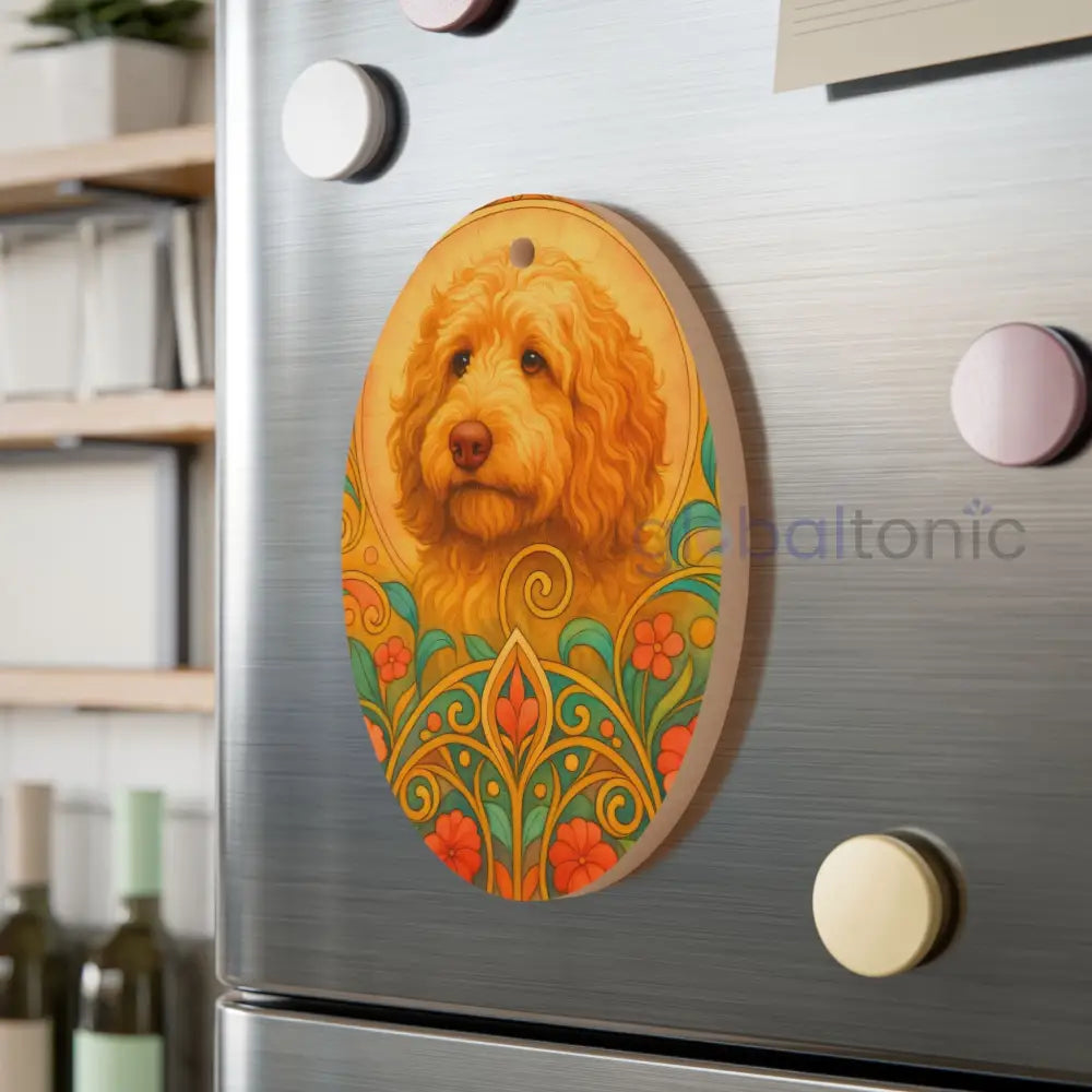 Golden Cavapoo (Cavoodle) Custom Wooden Magnet Ornament – Christmas Decoration & Pet Lover Gift Oval / One Size Home