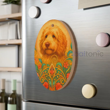 Golden Cavapoo (Cavoodle) Custom Wooden Magnet Ornament – Christmas Decoration & Pet Lover Gift Oval / One Size Home