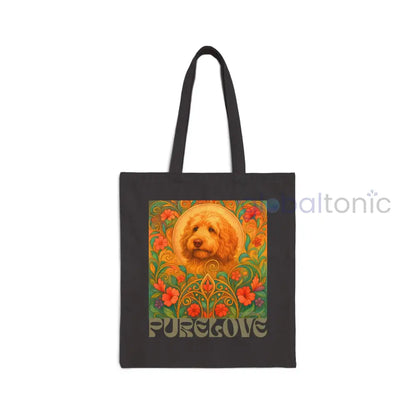 Golden Cavapoo (Cavoodle) Vintage Dog Lovers Cotton Canvas Tote Bag - Unique Artistic Durable Black / 15’’ x 16’’ Bags