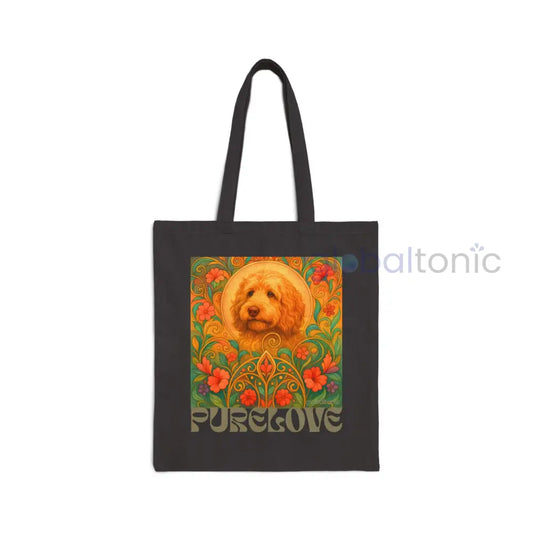 Golden Cavapoo (Cavoodle) Vintage Dog Lovers Cotton Canvas Tote Bag - Unique Artistic Durable Black / 15’’ x 16’’ Bags