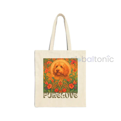 Golden Cavapoo (Cavoodle) Vintage Dog Lovers Cotton Canvas Tote Bag - Unique Artistic Durable Natural / 15’’ x 16’’ Bags