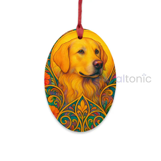 Golden Labrador Wooden Magnet Ornament — Christmas Decoration & Dog Lover Gift Oval / One Size Home Decor