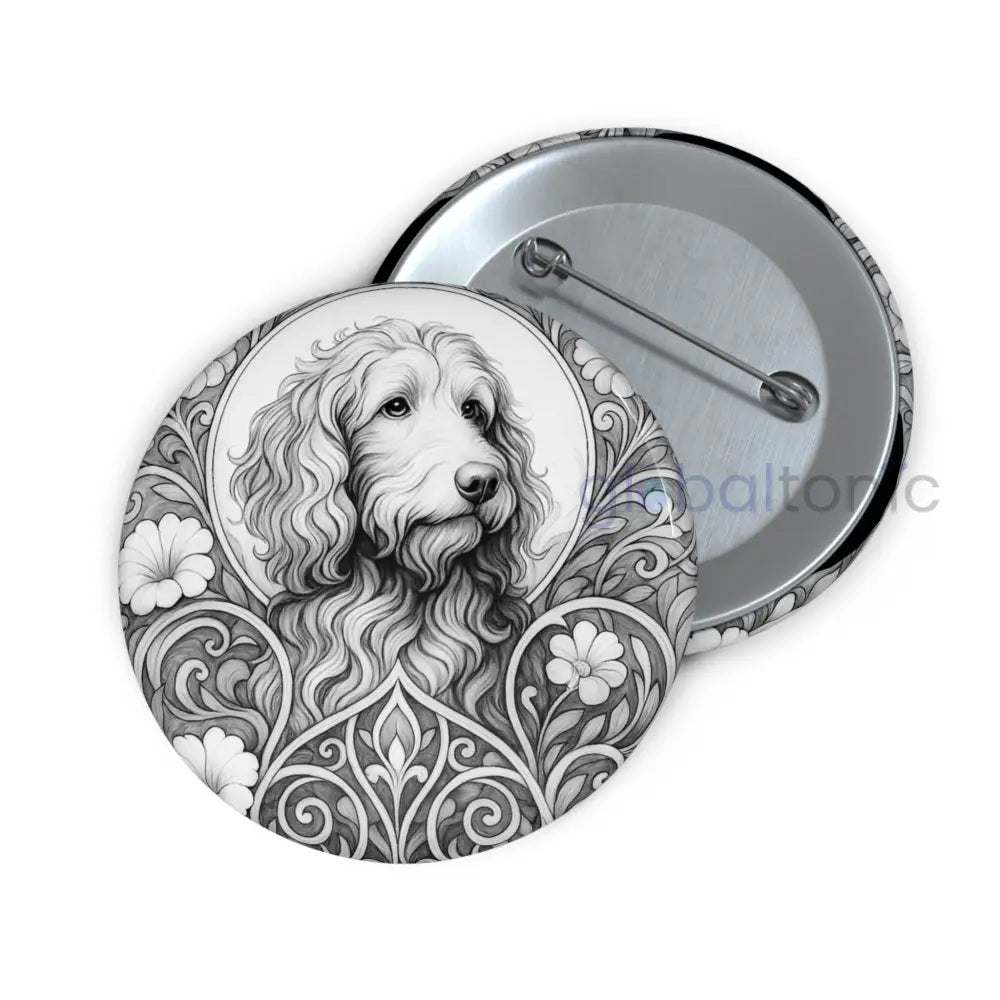 Red Goldendoodle (Groodle) Dog Pin Button (Black and White) - Vintage Design Gift for Dog Lovers 2.25’’ Accessories
