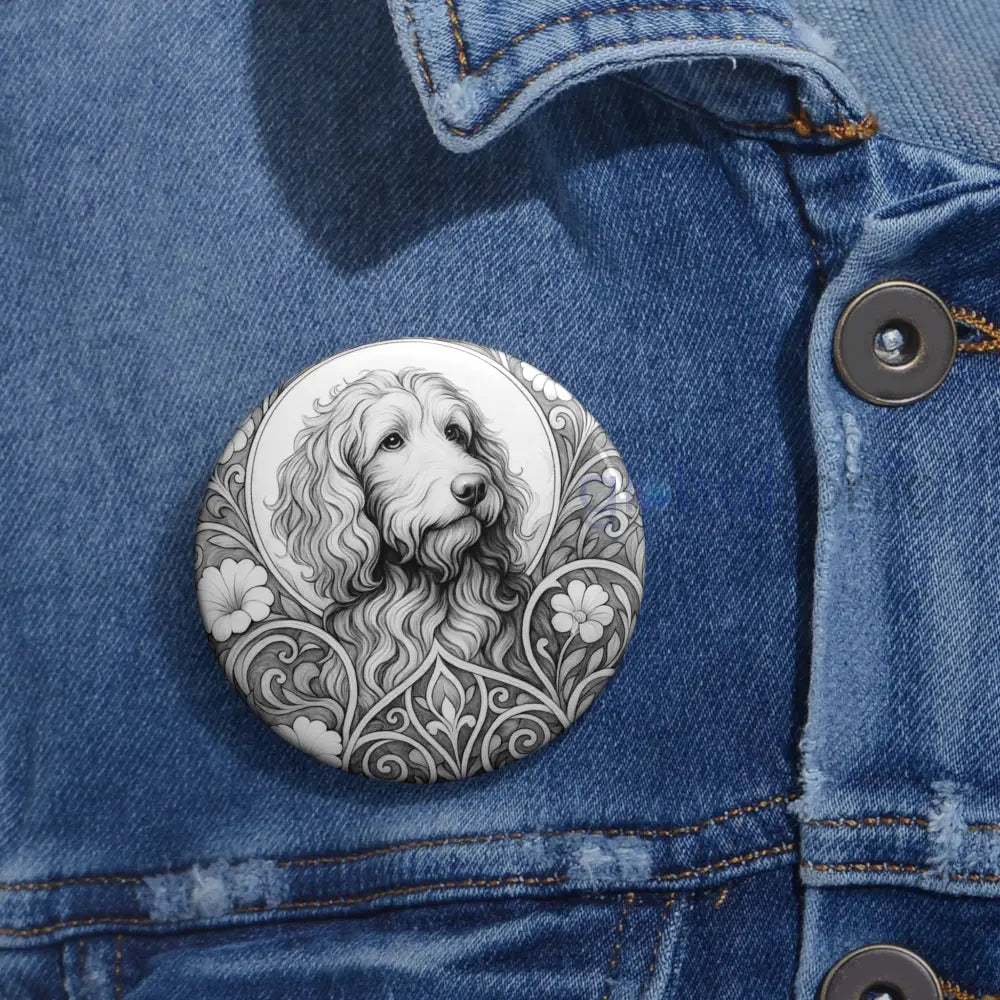 Red Goldendoodle (Groodle) Dog Pin Button (Black and White) - Vintage Design Gift for Dog Lovers Accessories