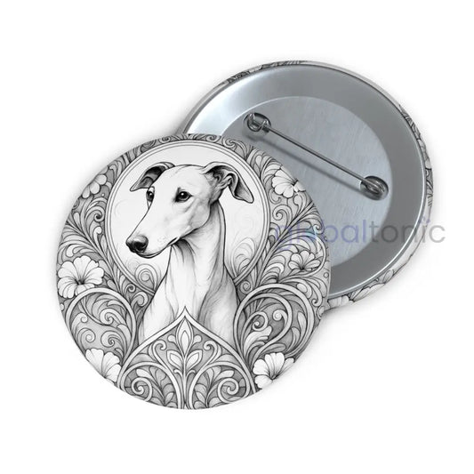 Greyhound Dog Pin Button (Black and White) - Vintage Design Gift for Dog Lovers 2.25’’ Accessories