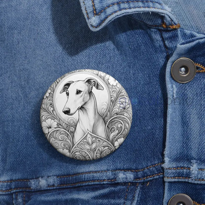 Greyhound Dog Pin Button (Black and White) - Vintage Design Gift for Dog Lovers Accessories