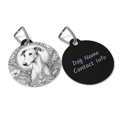 Greyhound Dog Tag (Black & White) - Vintage Design Gift for Dog Lovers & Pet Owners 1’’ Pets