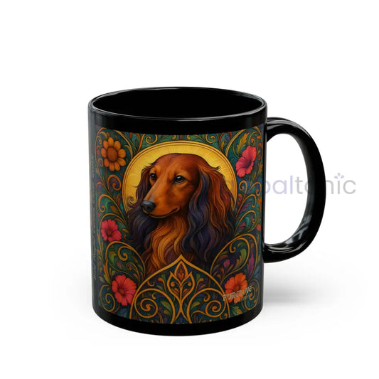 Longhair Dachshund Dog Lover Black Mug – Vintage Pet Themed Cup for Gifts & Home Decor 11oz Mug