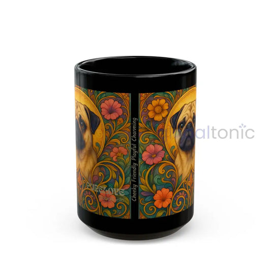 Pug Dog Lover Black Mug – Vintage Pet Themed Cup for Gifts & Home Decor 15oz Mug