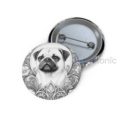 Pug Dog Pin Button (Black and White) - Vintage Design Gift for Dog Lovers 1.25’’ Accessories