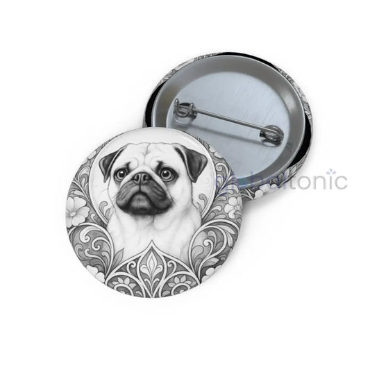Pug Dog Pin Button (Black and White) - Vintage Design Gift for Dog Lovers 1.25’’ Accessories