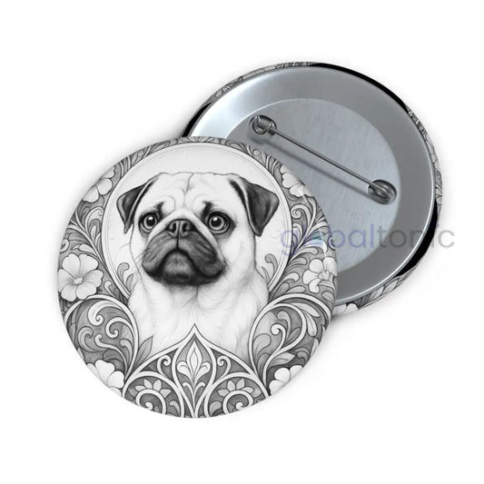 Pug Dog Pin Button (Black and White) - Vintage Design Gift for Dog Lovers 2.25’’ Accessories