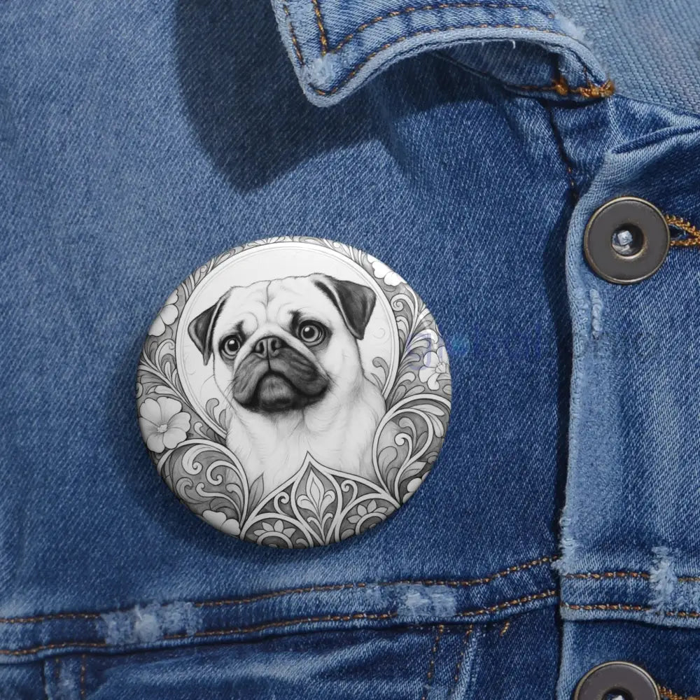 Pug Dog Pin Button (Black and White) - Vintage Design Gift for Dog Lovers Accessories