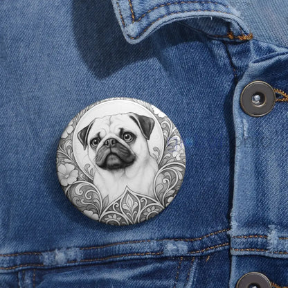 Pug Dog Pin Button (Black and White) - Vintage Design Gift for Dog Lovers Accessories