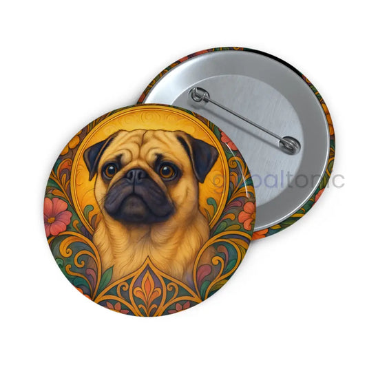 Pug Dog Pin Button - Vintage Design Gift for Dog Lovers & Pet Owners 2.25’’ Accessories