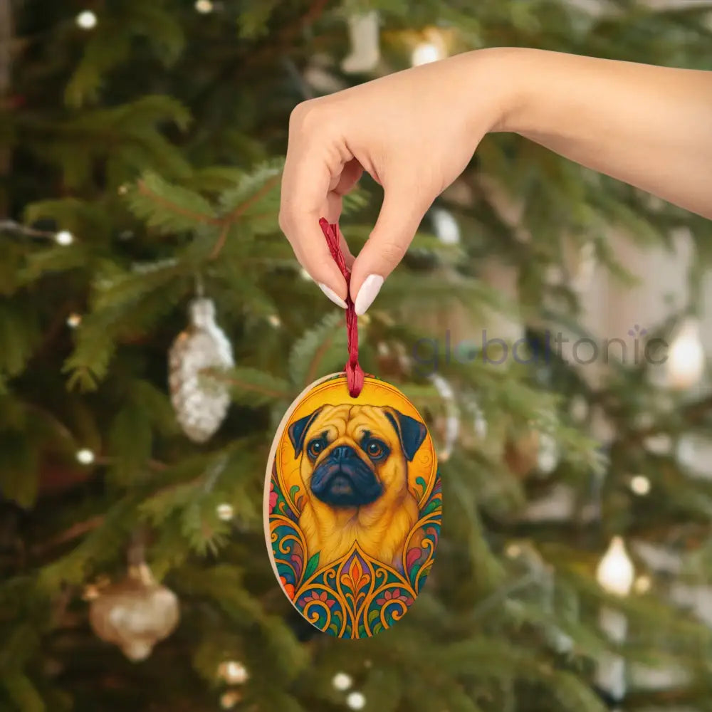 Pug Magnetic Wooden Ornament – Christmas Decoration & Pet Lover Gift Oval / One Size Home Decor