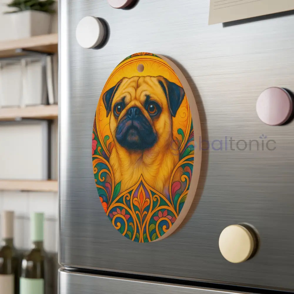Pug Magnetic Wooden Ornament – Christmas Decoration & Pet Lover Gift Oval / One Size Home Decor
