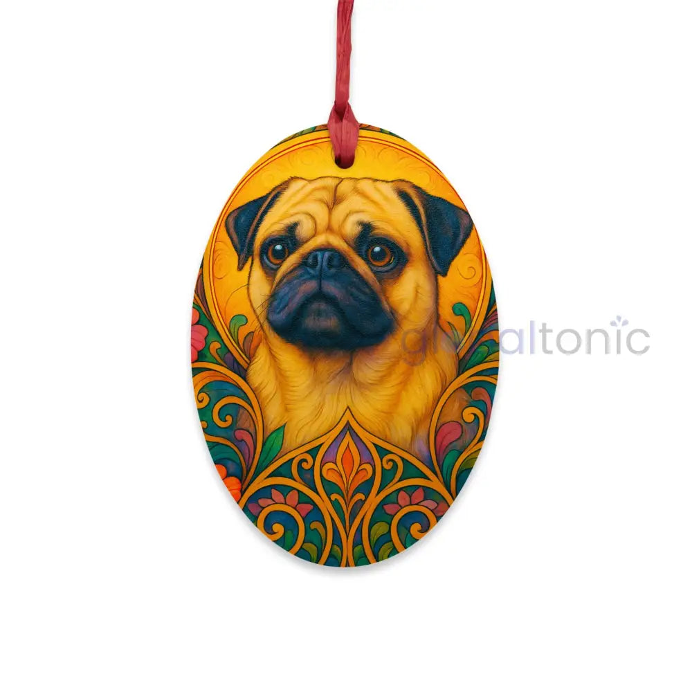 Pug Magnetic Wooden Ornament – Christmas Decoration & Pet Lover Gift Oval / One Size Home Decor