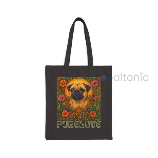 Pug Vintage Dog Lovers Cotton Canvas Tote Bag - Unique Artistic Durable Black / 15’’ x 16’’ Bags