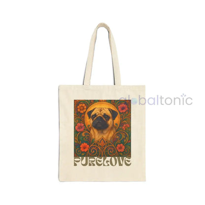 Pug Vintage Dog Lovers Cotton Canvas Tote Bag - Unique Artistic Durable Natural / 15’’ x 16’’ Bags