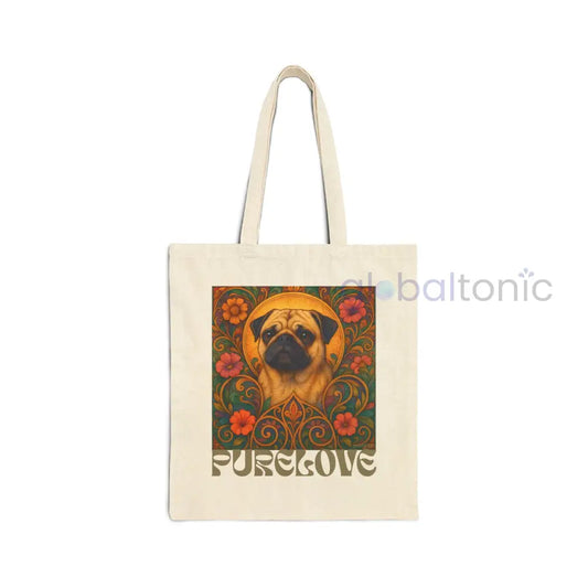Pug Vintage Dog Lovers Cotton Canvas Tote Bag - Unique Artistic Durable Natural / 15’’ x 16’’ Bags