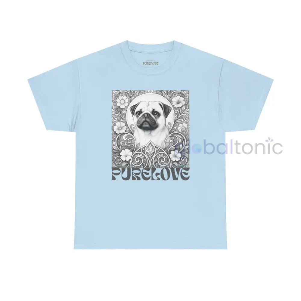 Pug Vintage Unisex Cotton Tee for Dog Lovers (Black & White) Light Blue / S T-Shirt