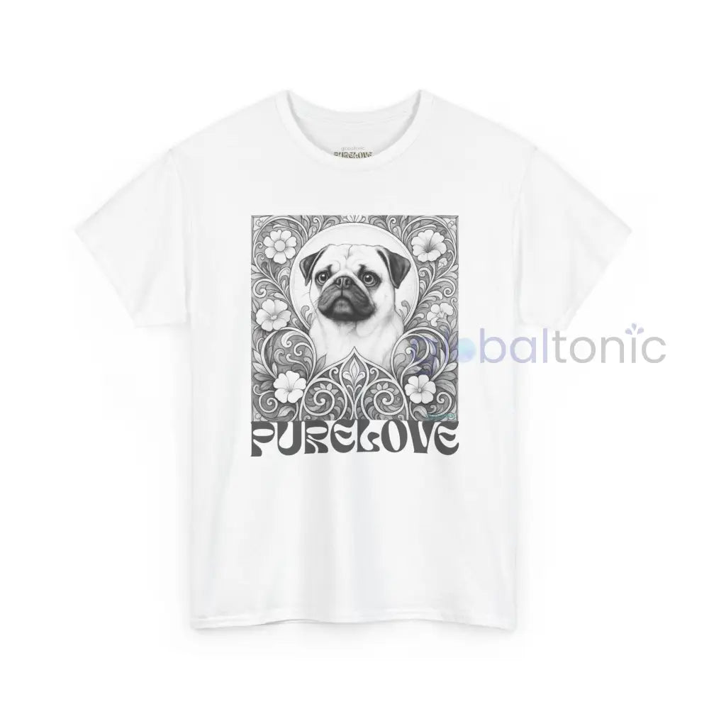 Pug Vintage Unisex Cotton Tee for Dog Lovers (Black & White) White / S T-Shirt