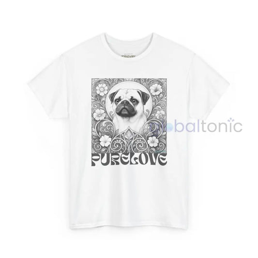 Pug Vintage Unisex Cotton Tee for Dog Lovers (Black & White) White / S T-Shirt