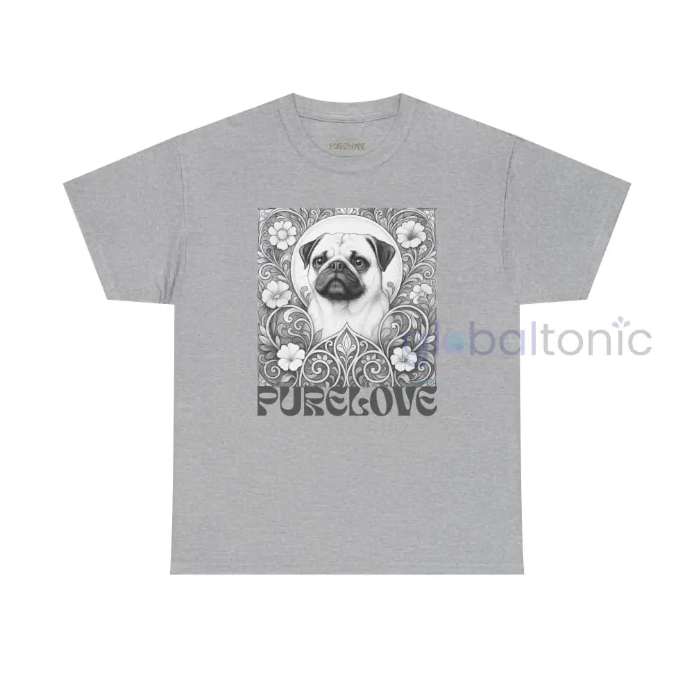 Pug Vintage Unisex Cotton Tee for Dog Lovers (Black & White) Sport Grey / S T-Shirt