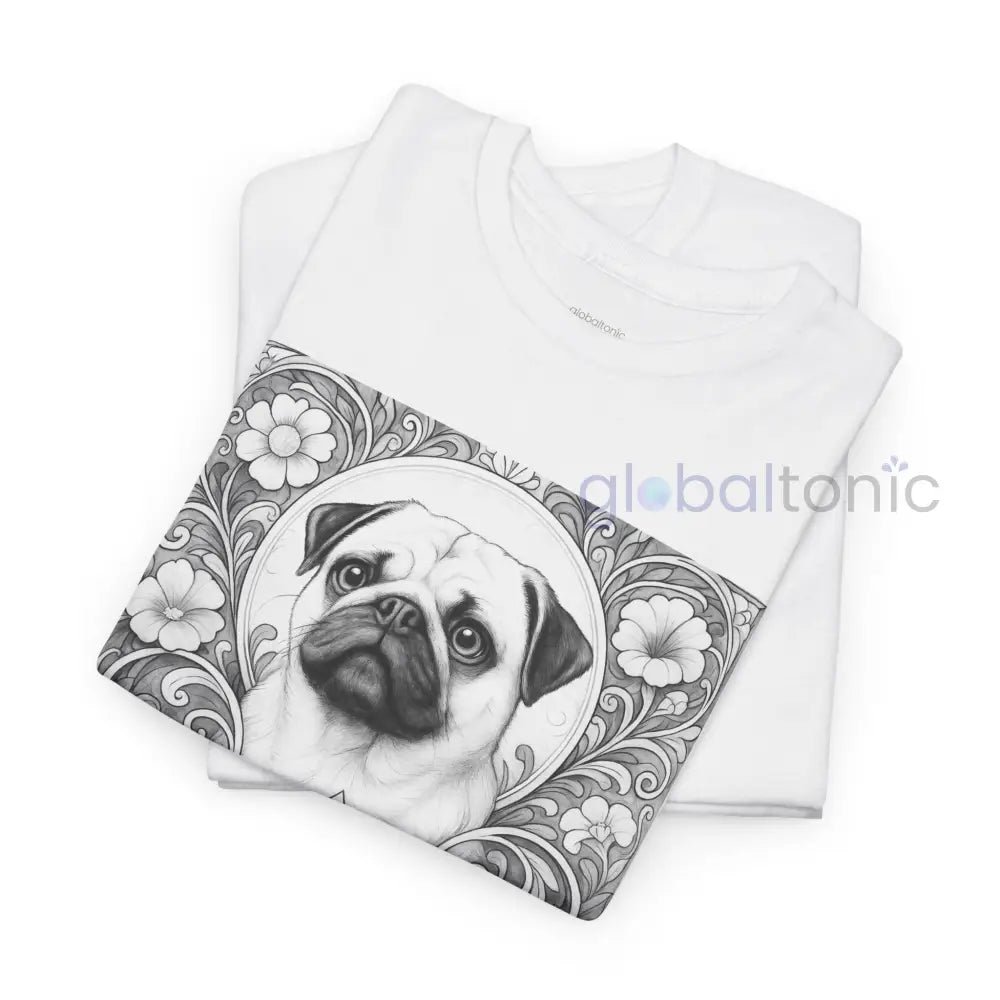 Pug Vintage Unisex Cotton Tee for Dog Lovers (Black & White) T-Shirt