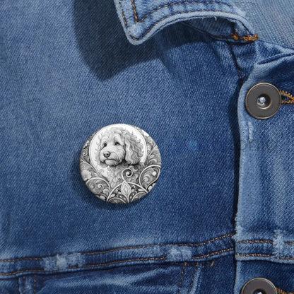 Red Cavapoo (Cavoodle) Dog Pin Button (Black & White) - Vintage Design Gift for Dog Lovers Accessories