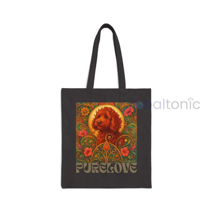 Red Cavapoo (Cavoodle) Vintage Dog Lovers Cotton Canvas Tote Bag - Unique Artistic Durable) Black / 15’’ x 16’’ Bags