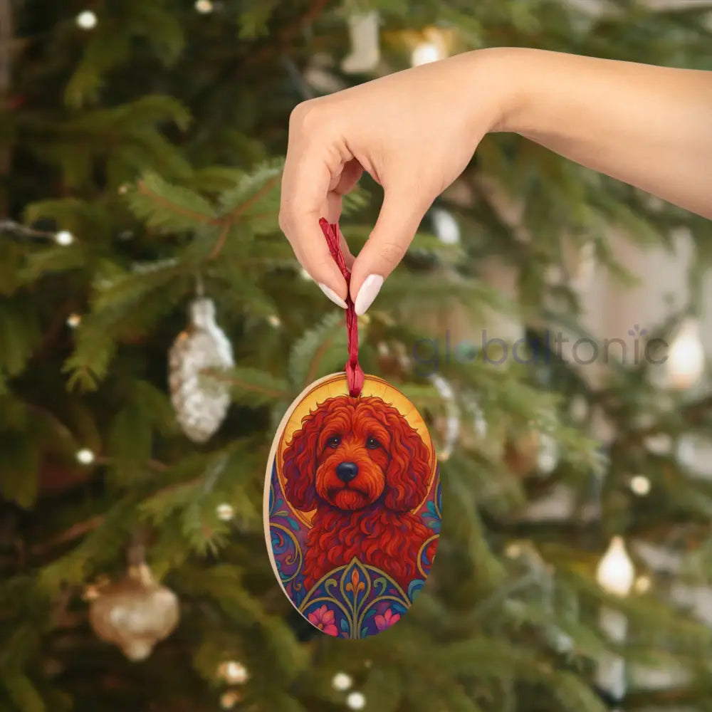 Red Cockapoo (Spoodle) Magnetic Wooden Ornament – Christmas Decoration & Dog Lover Gift Oval / One Size Home Decor