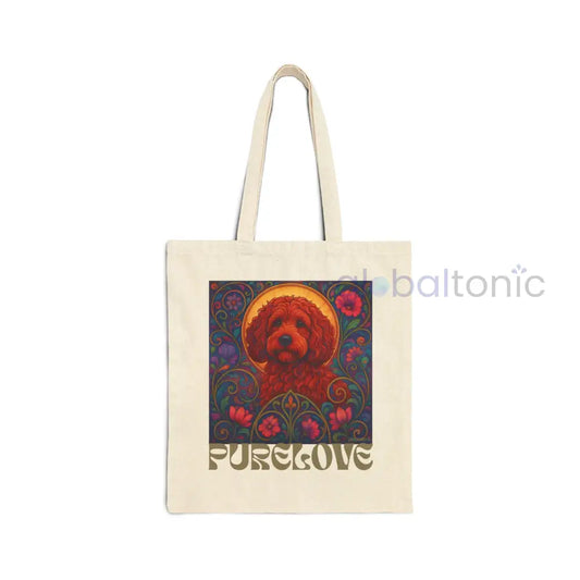 Red Cavoodle Cockapoo Vintage Dog Lovers Cotton Canvas Tote Bag - Unique Artistic Durable Natural / 15’’ x 16’’ Bags