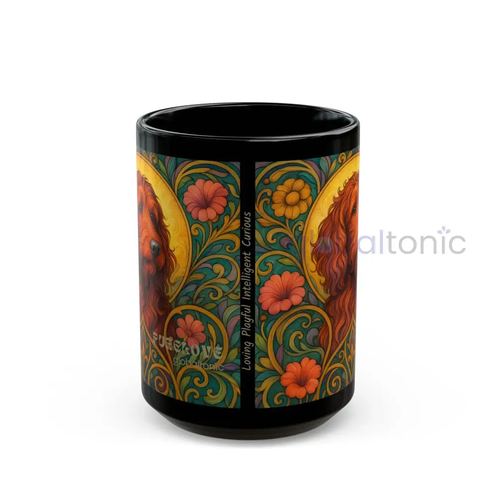 Red Goldendoodle (Groodle) Dog Black Mug – Vintage Pet Themed Cup for Gifts & Home Decor 15oz Mug