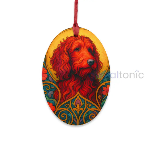 Red Goldendoodle (Groodle) Magnetic Wooden Ornament – Christmas Decoration & Pet Lover Gift Oval / One Size Home Decor