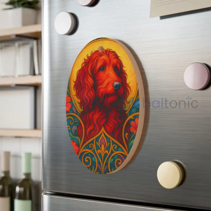 Red Goldendoodle (Groodle) Magnetic Wooden Ornament – Christmas Decoration & Pet Lover Gift Oval / One Size Home Decor