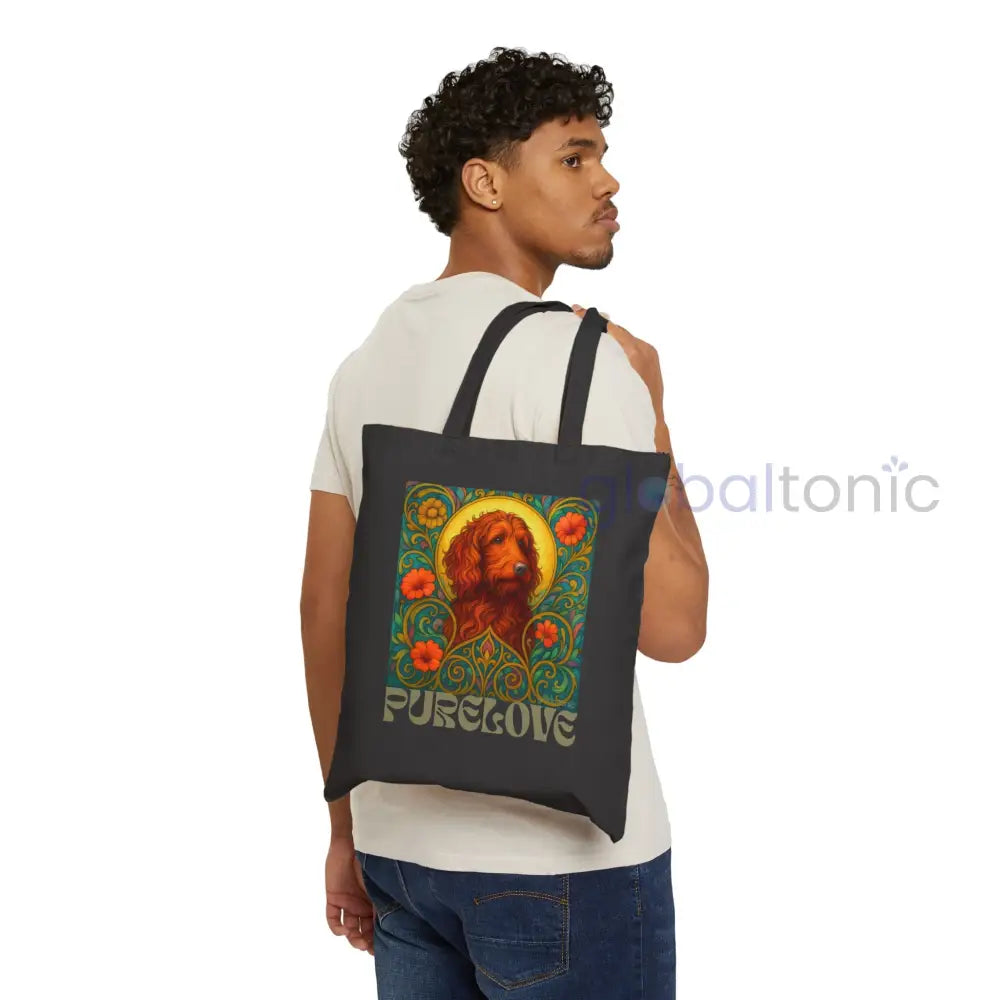 Red Goldendoodle (Groodle) Vintage Dog Lovers Cotton Canvas Tote Bag - Unique Artistic Durable Bags