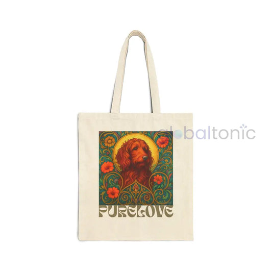 Red Goldendoodle (Groodle) Vintage Dog Lovers Cotton Canvas Tote Bag - Unique Artistic Durable Natural / 15’’ x 16’’