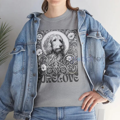 Red Goldendoodle (Groodle) Vintage Unisex Cotton Tee for Dog Lovers (Black & White) T-Shirt