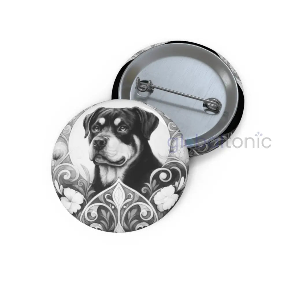 Rottweiler Dog Pin Button (Black & White) - Vintage Design Gift for Dog Lovers 1.25’’ Accessories