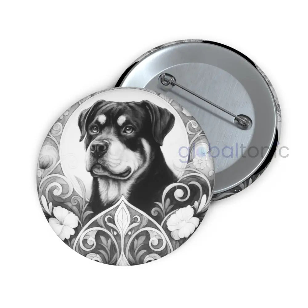 Rottweiler Dog Pin Button (Black & White) - Vintage Design Gift for Dog Lovers 2.25’’ Accessories