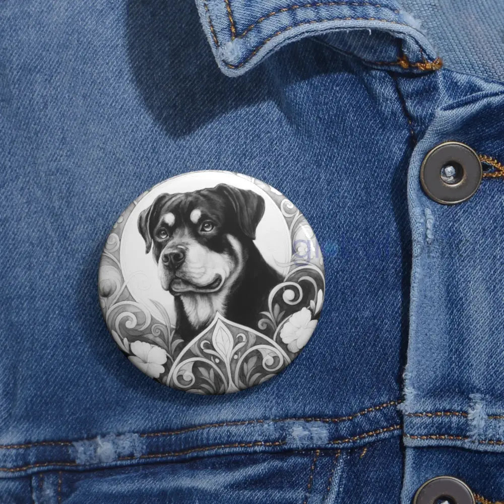 Rottweiler Dog Pin Button (Black & White) - Vintage Design Gift for Dog Lovers Accessories