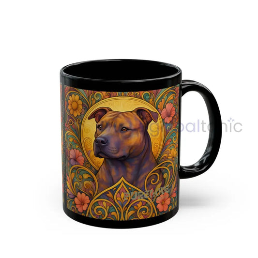 Staffy (Staffordshire) Brindle Bull Terrier Dog Lover Black Mug – Vintage Pet Themed Cup for Gifts & Home Decor 11oz Mug