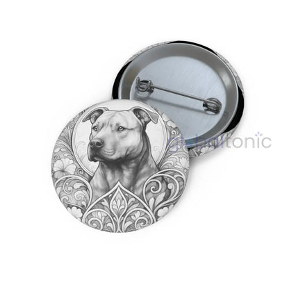 Staffy (Staffordshire) Brindle Bull Terrier Dog Pin Button (Black & White) - Vintage Design Gift for Dog Lovers 1.25’’