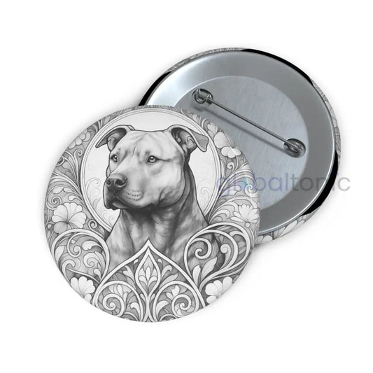 Staffy (Staffordshire) Brindle Bull Terrier Dog Pin Button (Black & White) - Vintage Design Gift for Dog Lovers 2.25’’