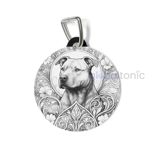 Staffy (Staffordshire) Brindle Bull Terrier Dog Tag (Black & White) - Vintage Design Gift for Dog Lovers 1’’ Pets